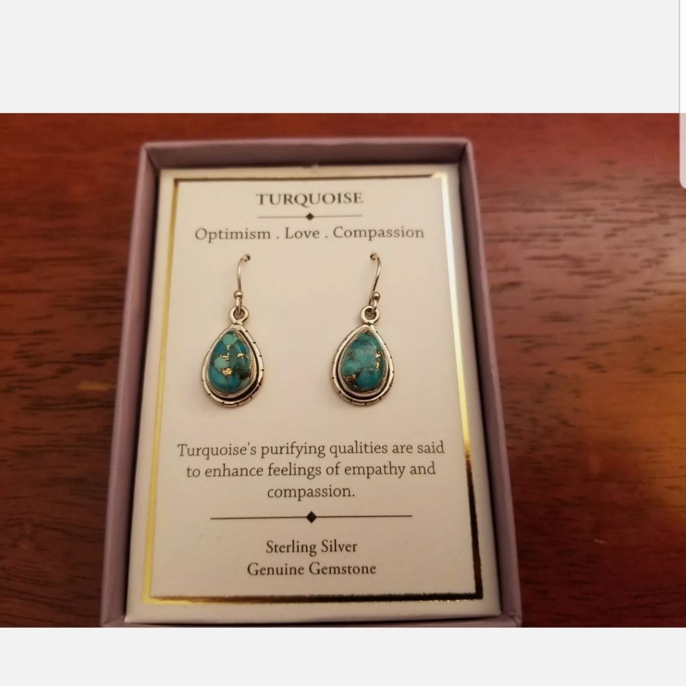 SHIVAM STERLING SILVER TURQUOISE TEARDROP EARRINGS - Picture 3 of 7